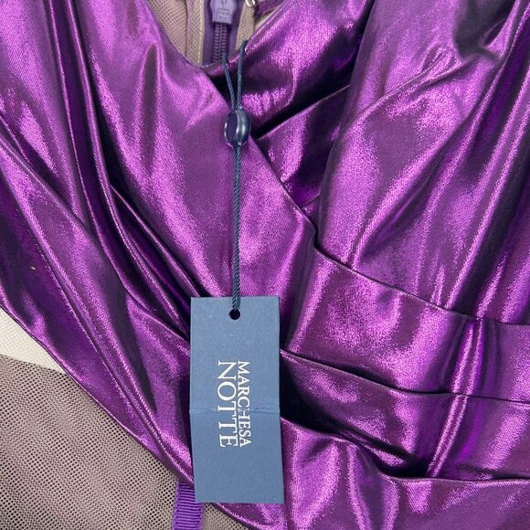 NWT Marchesa Notte Purple Metallic Cutout Off Shoulder Gown - Picture 10 of 10